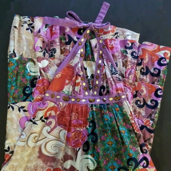 Halter Floral Beaded Patch Work Summer Maxi Beach casual Dress size S - Picture 6 of 12